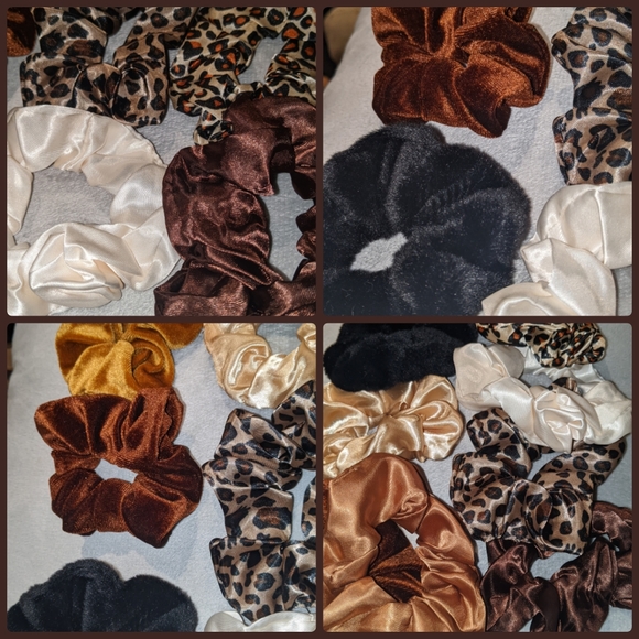 New lot of 9 leopard print scrunchies & dark colored scrunchie mixed bundle - Picture 2 of 3